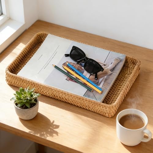 Rattan Serving Tray, Rectangle Wicker Storage Basket - Image 2