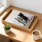 Rattan Serving Tray, Rectangle Wicker Storage Basket - Image 2