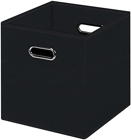 Black Foldable Storage Cubes Bins, Fabric Storage Box Cubes Organizer Baskets by HEAYEEG