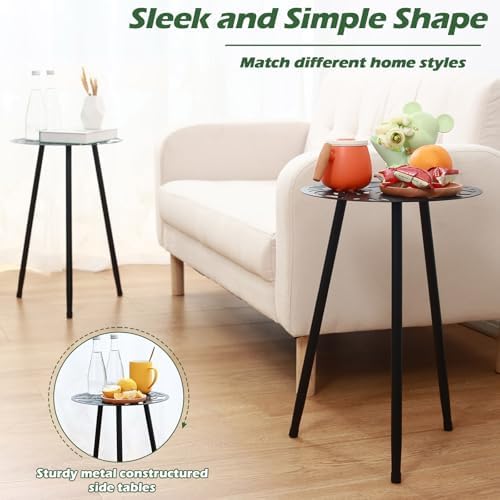 2-Pack Small Metal Side Tables Outdoor Patio Round Accent Table Modern Indoor - Image 5