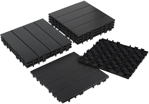 Neoaider 9PCS Plastic Interlocking Decking Tiles 12" x 12", Dark Grey by Neoaider
