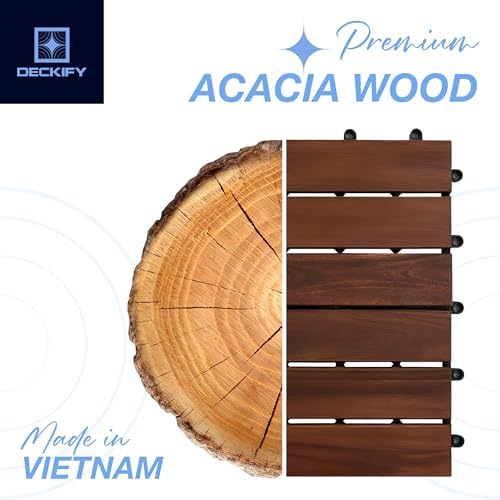 9-Piece Acacia Wood Interlocking Deck Tiles, Dark Brown Striped - Image 6