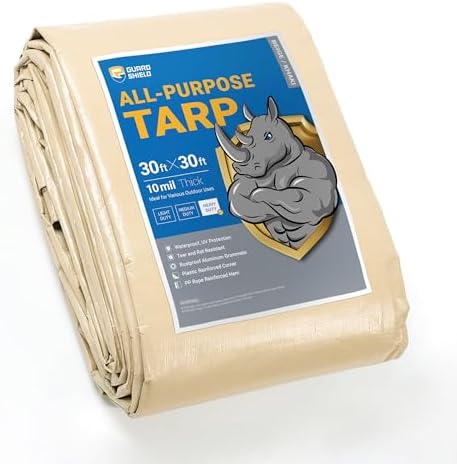GUARD SHIELD Beige Tarp Heavy Duty Waterproof 30x30 Feet Outdoor Poly Tarps by GUARDSHIELD