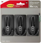 Command 10 lb X-Large Matte Black Triple Hooks, 3 Hooks and 12 Strips, by Command