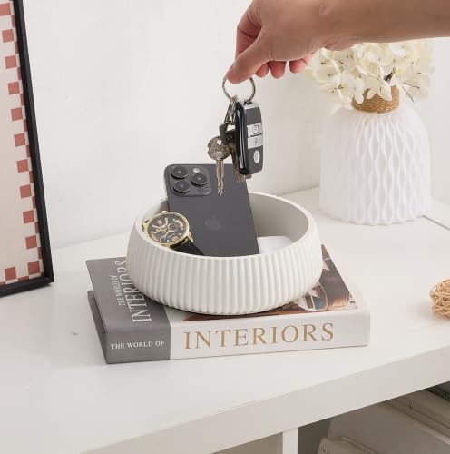 Concrete Key Bowl for Entryway Table, Ivory White - Image 4