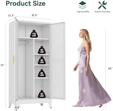 71" Metal Storage Cabinet, Tall Utility Closet Cabinet - Image 2