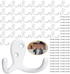 Homanu 34 Pack White Coat Hooks Wall Mounted Double Prong by Homanu