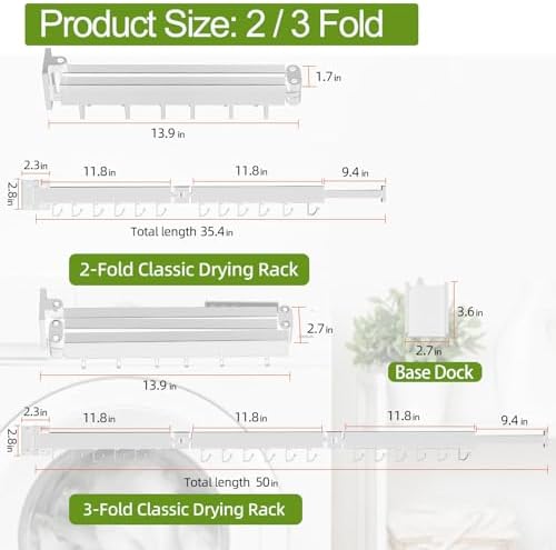 Kelisiting Foldable Clothes Drying Rack, 2 Fold Laundry Drying Rack Wall Mount - Image 2