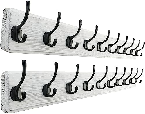 SKOLOO Rustic Wall Mounted Coat Rack, 10 Hooks, Solid Wood by SKOLOO