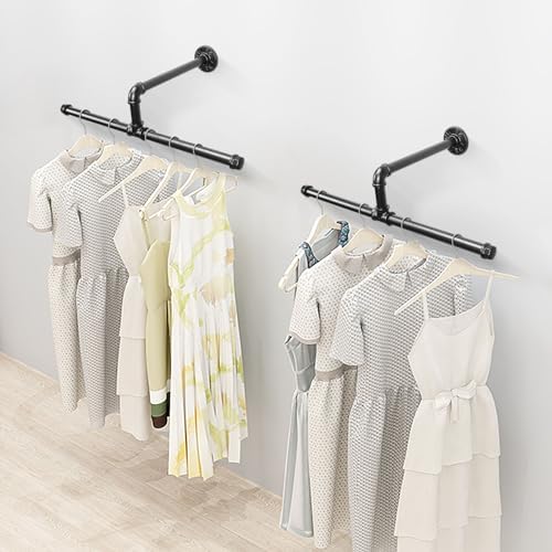 Industrial Pipe Clothes Rack Floating DIY Wall Mounted, Heavy Duty Rustic - Image 2