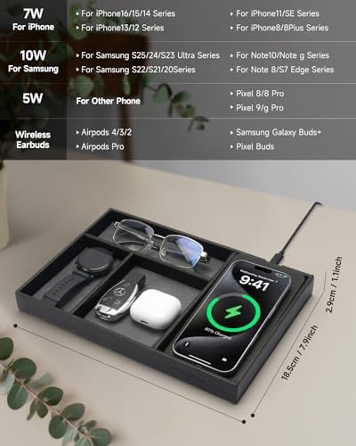 Valet Tray, Built in Wireless Charging Pad, Nightstand Organizer - Image 2