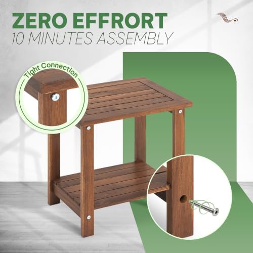 Acacia Wood Adirondack Side Table, 2-Tier Outdoor End Table - Image 7