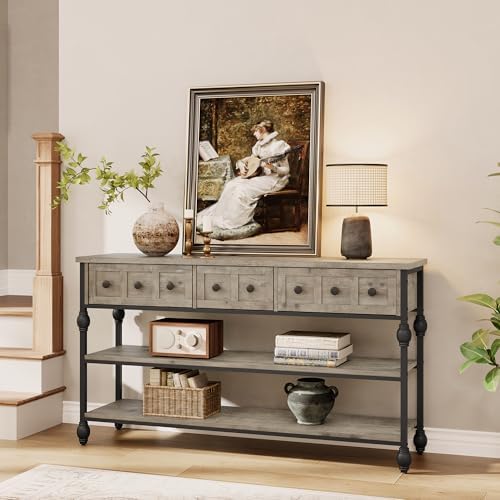 Garvee 52" Console Table with 3 Drawers, Roman Column Entryway Table, Narrow by Garvee