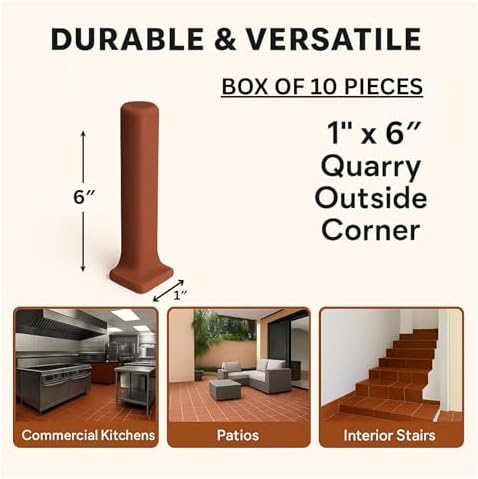 Tenedos 1x6 Colonial Red Quarry Outside Corner Trim Tile - Image 5