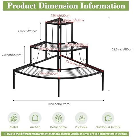 Plant Pot Stand Shelf, 3 Tier Flower Quarter Display Rack, Metal Succulent - Image 3
