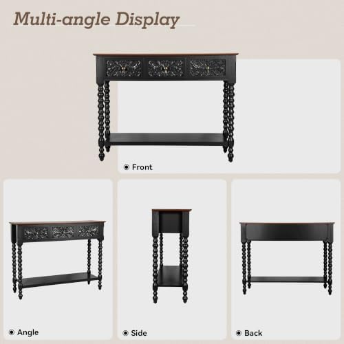 Console Table with 3 Vintage Carved Drawers - Image 6