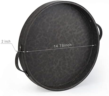 HofferRuffer Top Nocth PU Leather Round Serving Tray, Decorative Serving Tray - Image 5