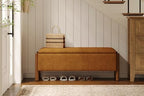 Modern Storage Benches with Walnut Wood Legs, Fabric Upholstered Entryway Bench - Image 4