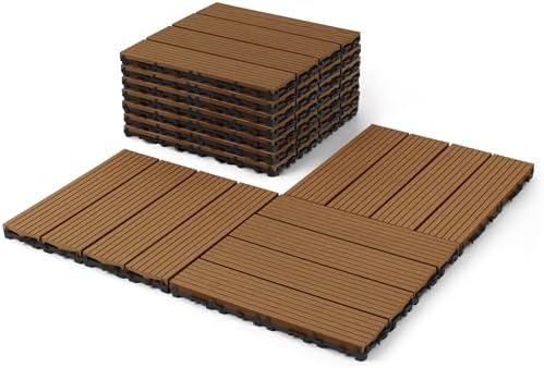 9 Pack Composite Interlocking Deck Tiles Outdoor, Grain Wood Color by FHWTY