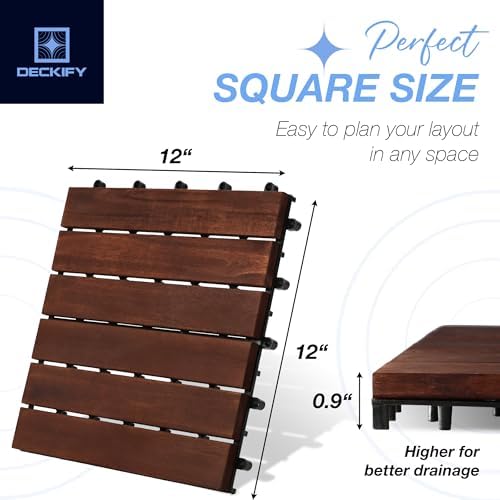 9-Piece Acacia Wood Interlocking Deck Tiles, Dark Brown Striped - Image 5