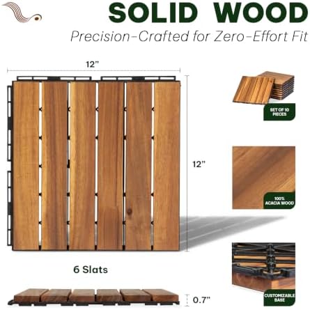 Acacia Interlocking Deck Tiles, 6 Slats, Honey Oak - Image 2