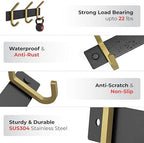 Small Coat Rack Wall Mount – Black and Gold Hook Rail - Image 3