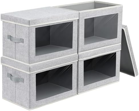 Homsorout Storage Baskets with Lids, 4 Pack Large Box Organizer with Window by Homsorout