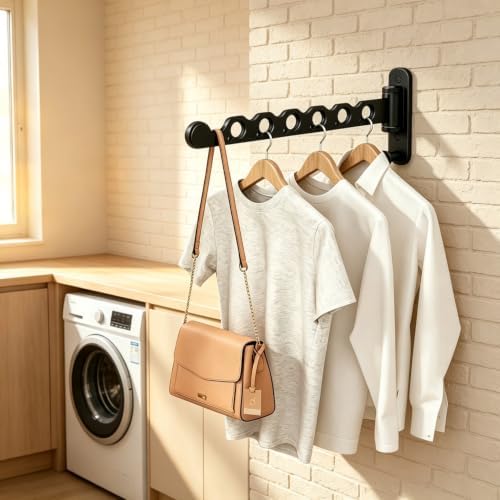 Wall Mounted Clothes Hanger Rack, Foldable Space Saving Laundry Rack - Image 6