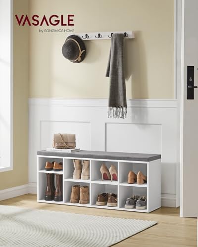 VASAGLE Shoe Bench with Cushion, 8 Compartments, 4 Adjustable Shelves - Image 2