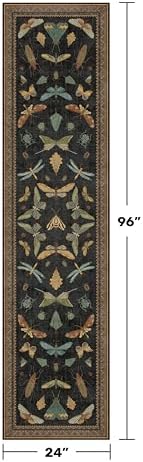 Vintage Insect 2x8 Black Entryway Runner Rug, Washable Non Slip Runners - Image 2