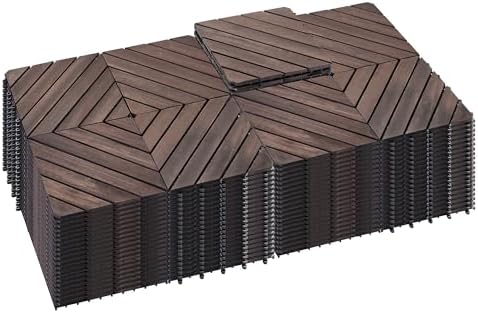 PrimeZone 162 PCS Solid Acacia Wood Interlocking Patio Deck Tiles Outdoor by PrimeZone
