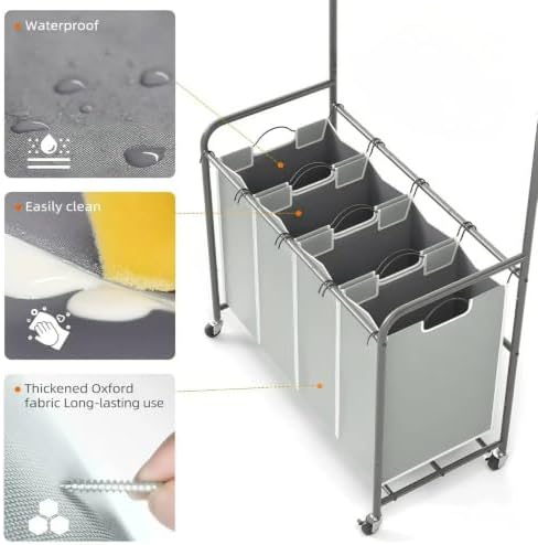ROMOON Laundry Hamper Sorter Cart, 4 Section Organizer - Image 2