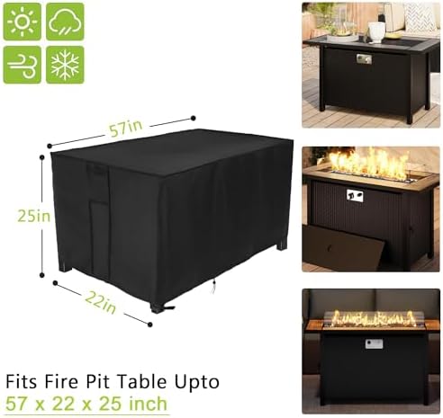 420D Waterproof Fire Pit Cover Rectangular 57"L x 22"W x 25"H Black - Image 3