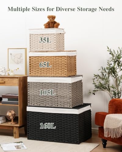 SETVSON Storage Basket with Lid, 9.2 Gal PE Rattan Trunk - Image 3