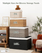 SETVSON Storage Basket with Lid, PE Rattan Woven Storage Bin - Image 3