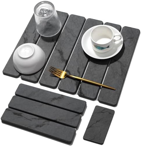 Small Stone Dish Drying Mat for Kitchen Counter, Foldable Water Absorbing by linidcoudhome