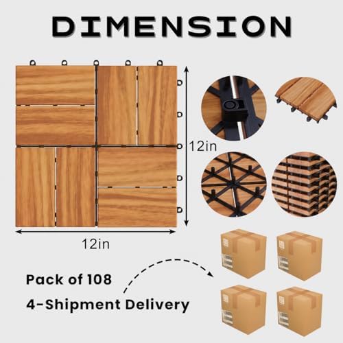 Solid Acacia Wood Interlocking Deck Tiles Snap Together Floor - Image 2