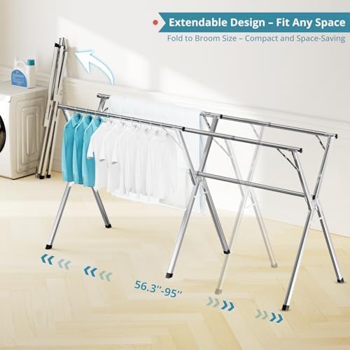 JAUREE 95 Inches Clothes Drying Rack, Drying Rack Clothing Folding Indoor - Image 2