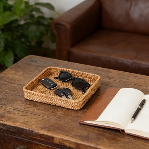 Rattan Serving Tray, Square Wicker Storage Basket - Image 2