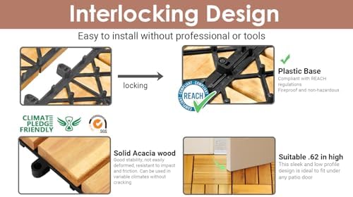 PrimeZone 162 PCS Solid Acacia Wood Interlocking Patio Deck Tiles Outdoor - Image 4