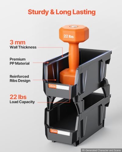VEVOR Plastic Stackable Storage Bins, 10.9 x 5.5 x 5.1 inch, Plastic Containers - Image 6