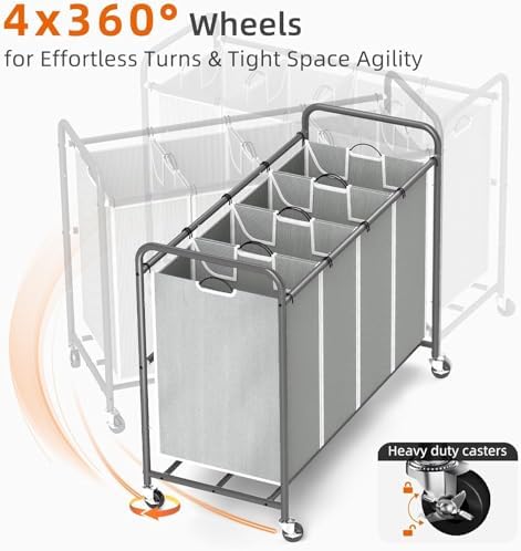ROMOON Laundry Hamper Sorter Cart, 4-Section Organizer - Image 6
