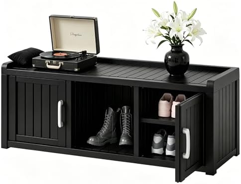 2-Tier Storage Bench, Waterproof UV-Resistant Outdoor Shoe Storage Cabinet by NBYSGO