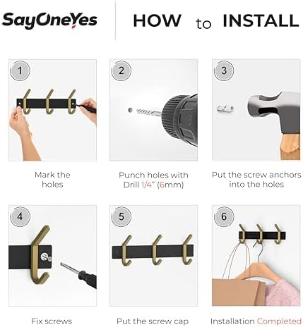 Small Coat Rack Wall Mount – Black and Gold Hook Rail - Image 7