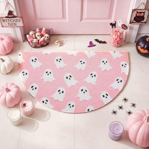 Tinideya Halloween Ghost Doormat Pink Semicircle Welcome Mat 27.56'' - Image 4