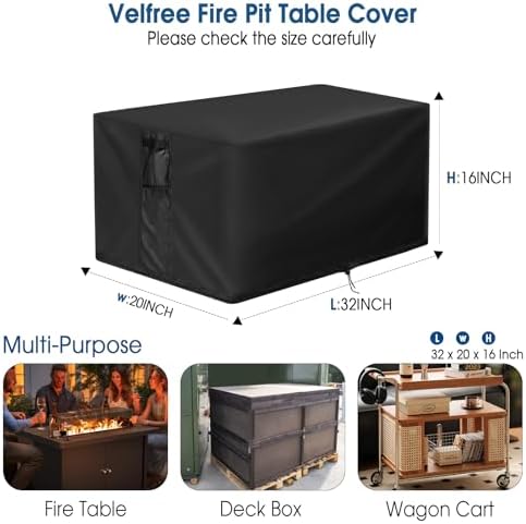 Outdoor Fire Pit Cover Rectangular Waterproof-32x20x16in - Image 2