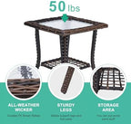 VINGLI Outdoor Side Table with Storage Wicker Patio Side Table, Tempered Glass - Image 5