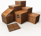 Solid Acacia Wood Interlocking Deck Tiles, 12 x 12 Inch Waterproof Snap by KIPONURA