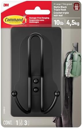 Command X-Large Black Triple Hooks, 1 Hook, 3 Strips by Command