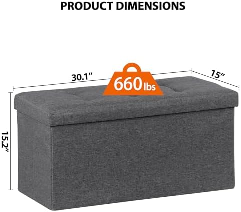 SUPER DEAL Storage Ottoman Bench, 30 Inches Folding Storage Chest Padded Seat - Image 3